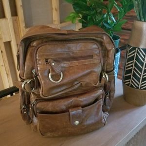 Leather messenger backpack
